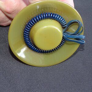 Vintage Green Bakelite Brimmed Hat 2 1/2" Round